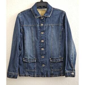 Jacket-Chico's-Denim-Buttons-Hip Length-Lined-Chico's Size 1/Sm-Med